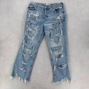 We the Free People Maggie Button Fly Distressed Ripped Wide Leg Mom Jeans Sz 30